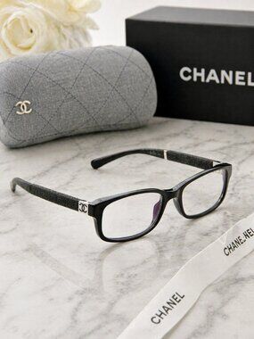 CHANEL 3193 Eyeglasses Black c.501 52mm Rectangular Frames Italy Auth
